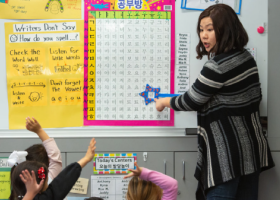 Teacher teaching students Korean