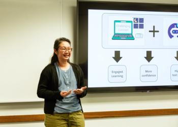 Pam Smalley prsenting her thesis.